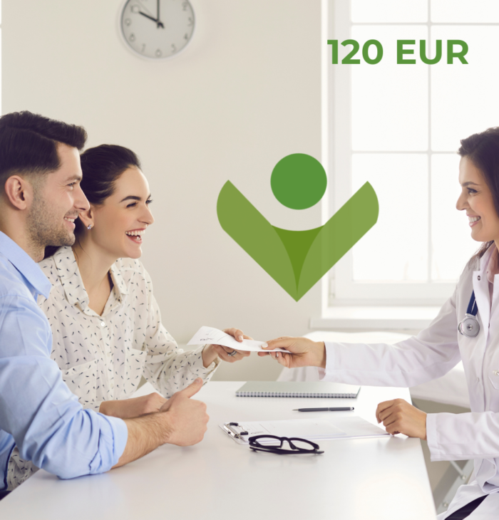 Ein glückliches Paar bei einer Konsultation mit einer Ärztin für künstliche Befruchtung