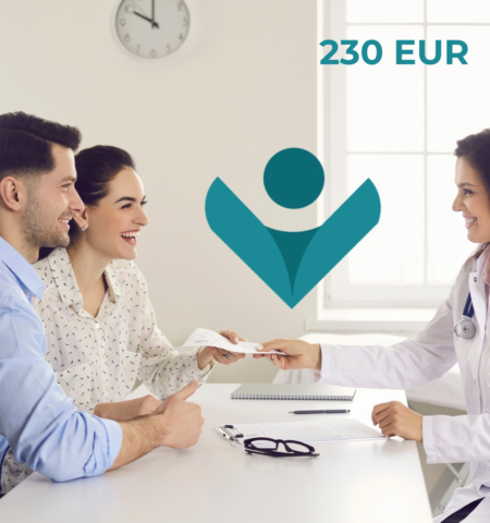 Ein glückliches Paar bei einer Konsultation mit einer Ärztin für künstliche Befruchtung