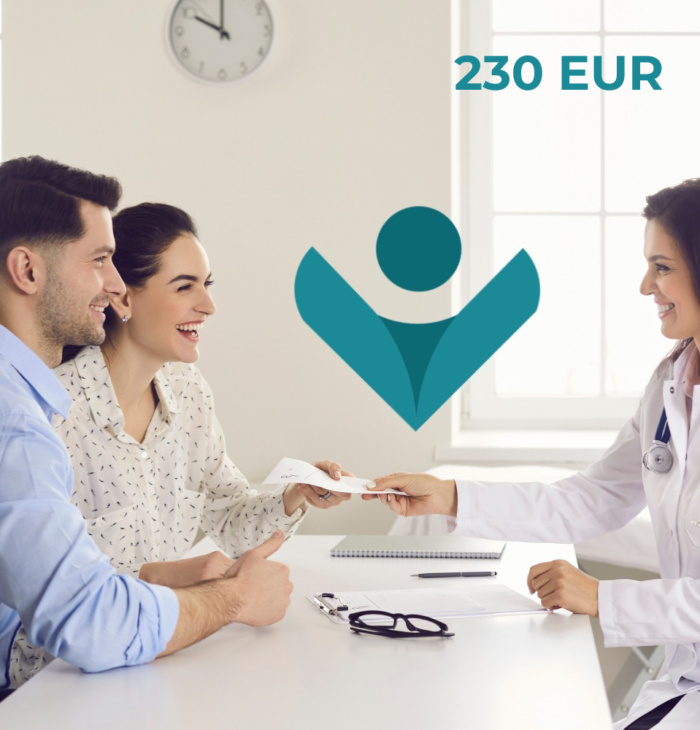 Ein glückliches Paar bei einer Konsultation mit einer Ärztin für künstliche Befruchtung